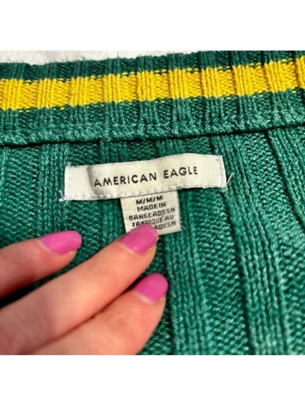 American Eagle Green Boxy Ribbed Button Up Cropped Cardigan Sweater M - Picture 9 of 10